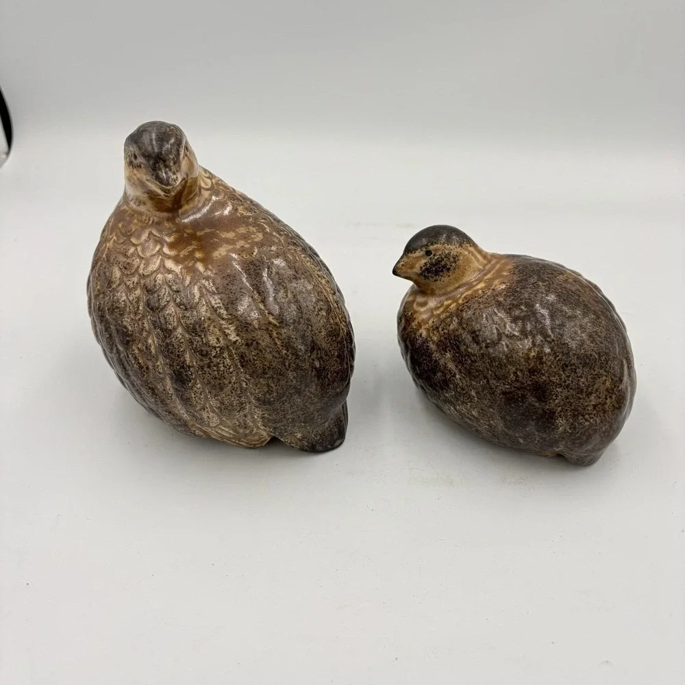 2pc Set Vintage MCM Ceramic Quails Birds Andrea By Sadek Japan Brown